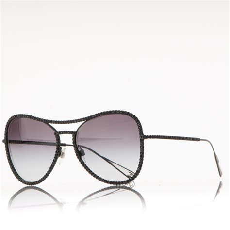 CHANEL Crystal Aviator Sunglasses 71108 Black 